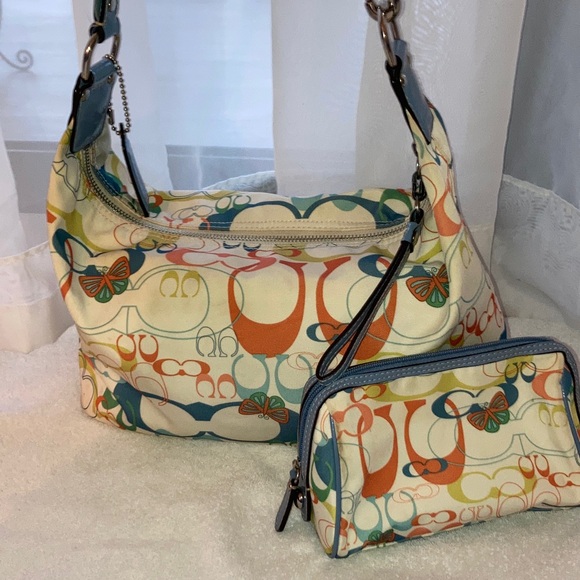 Coach Handbags - COACH w/ COA Butterfly & CC Pattern Shoulder Bag & Pouch Set 🧡🦋
